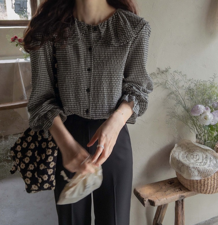 Forever Kids 正韓  經典氣質荷葉格紋襯衫【H60508】 
