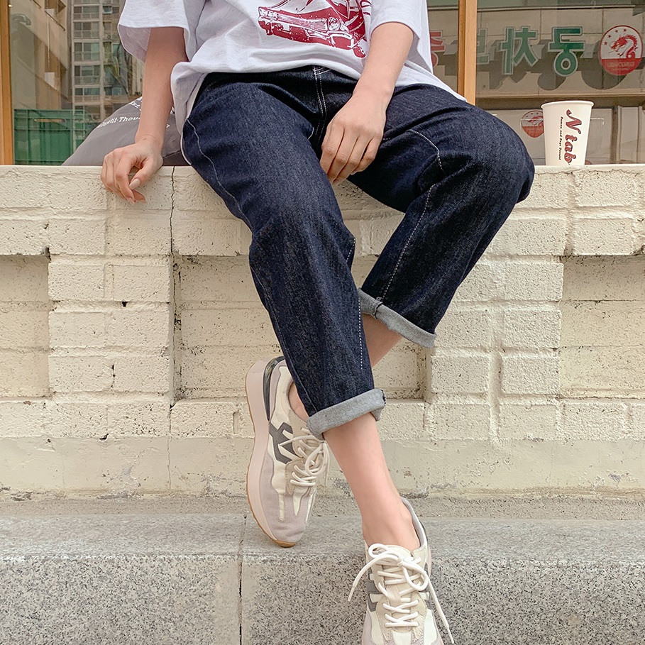 Forever Kids 正韓  不易退色深藍寬鬆 後鬆緊腰牛仔褲 號【H60502】