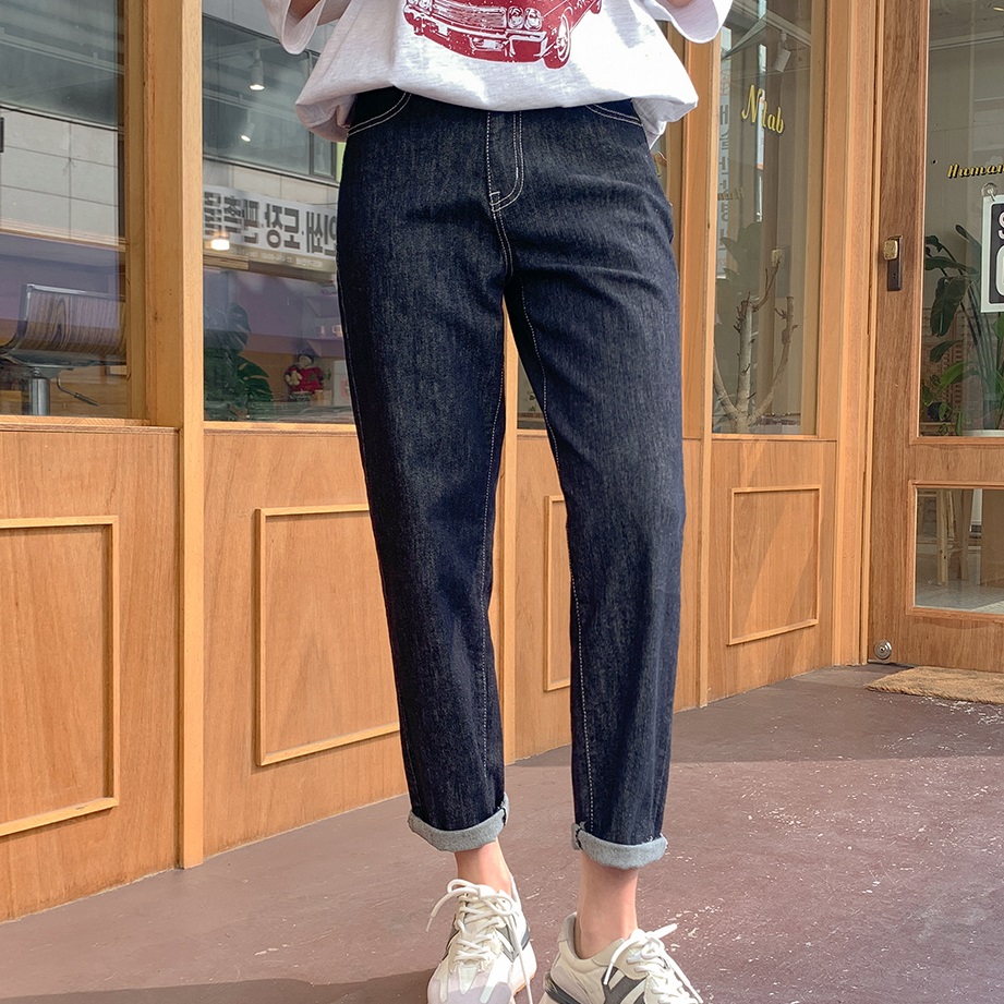 Forever Kids 正韓  不易退色深藍寬鬆 後鬆緊腰牛仔褲 號【H60502】