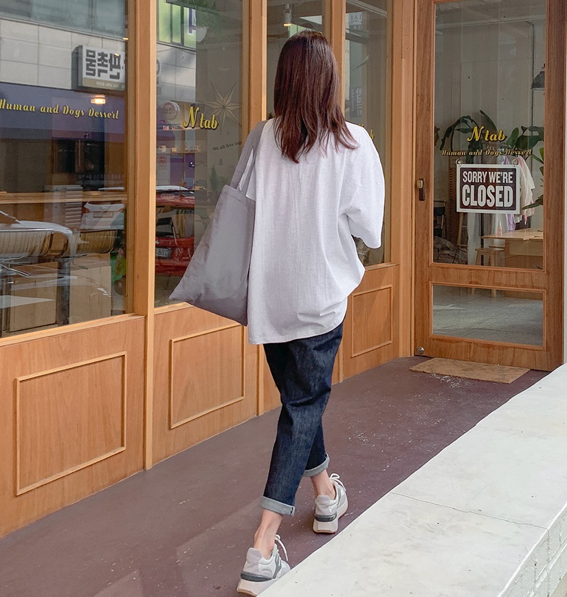 Forever Kids 正韓  不易退色深藍寬鬆 後鬆緊腰牛仔褲 號【H60502】