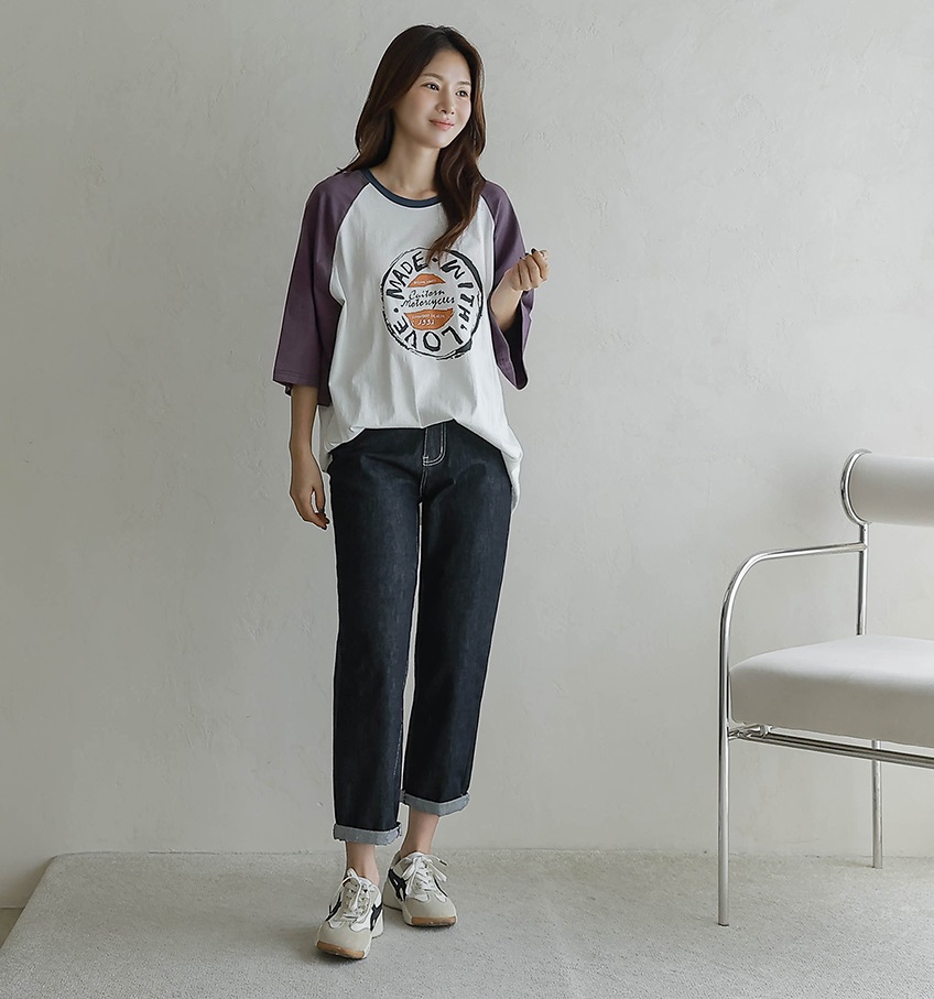 Forever Kids 正韓  不易退色深藍寬鬆 後鬆緊腰牛仔褲 號【H60502】