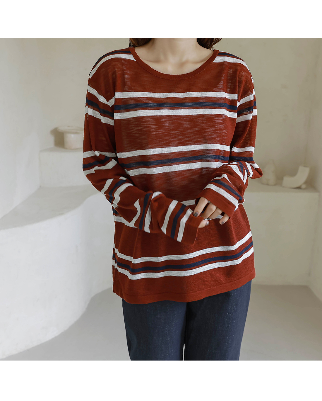 Forever Kids 正韓  配色條紋 後交叉設計針織上衣【H60503】 