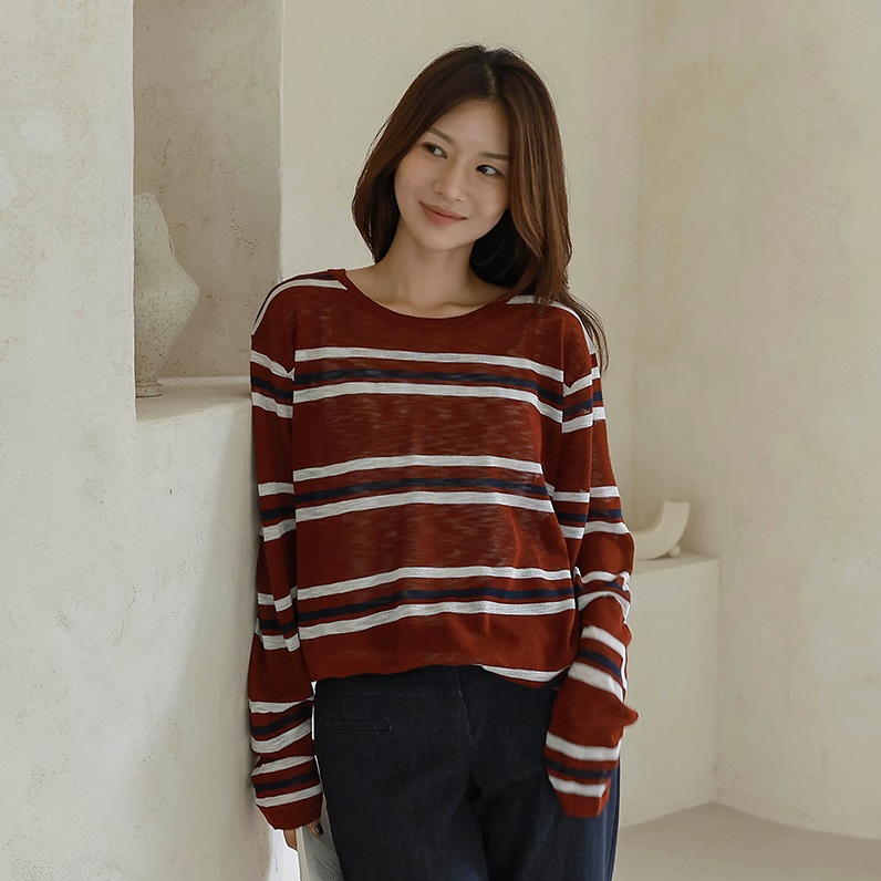 Forever Kids 正韓  配色條紋 後交叉設計針織上衣【H60503】 
