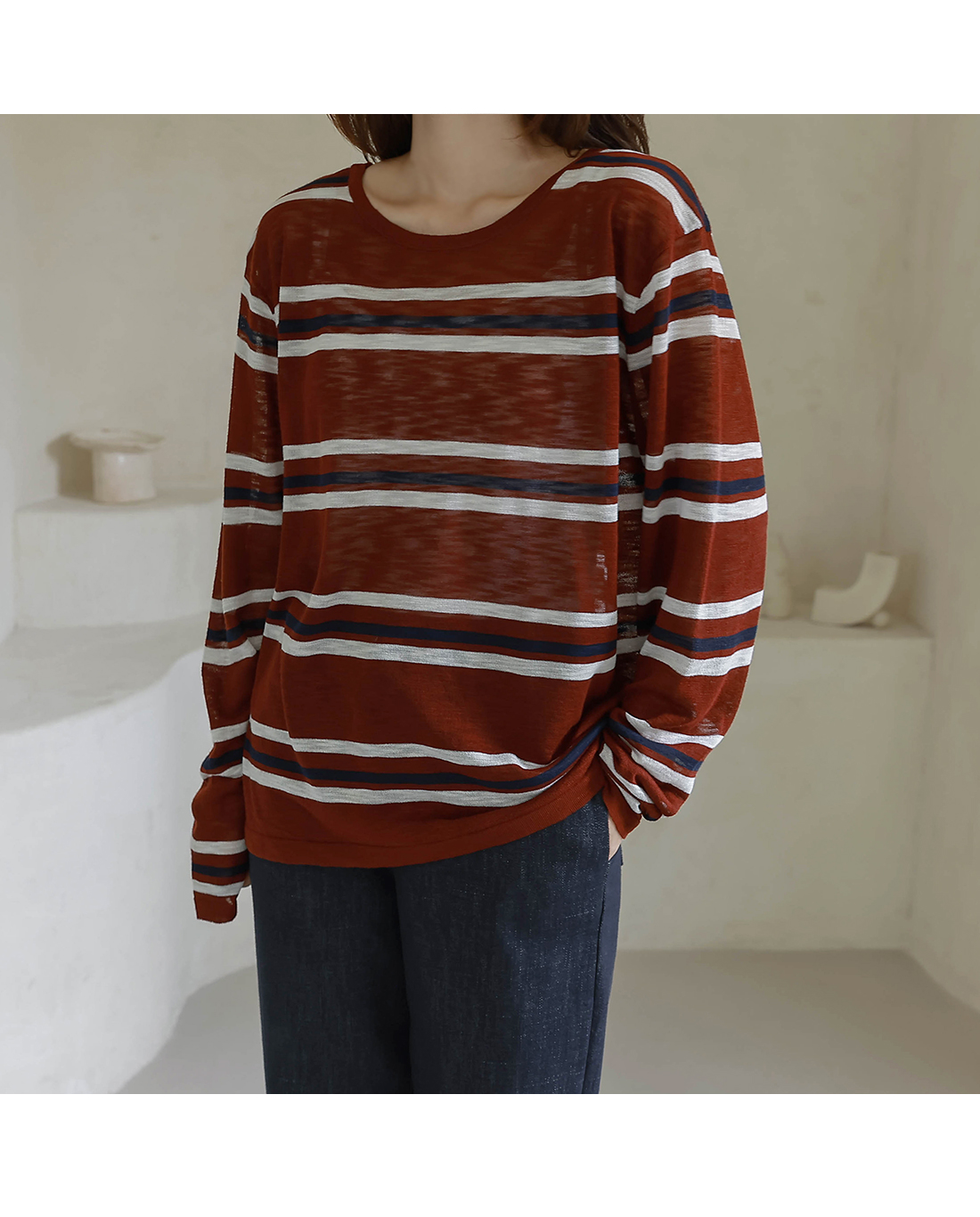 Forever Kids 正韓  配色條紋 後交叉設計針織上衣【H60503】 