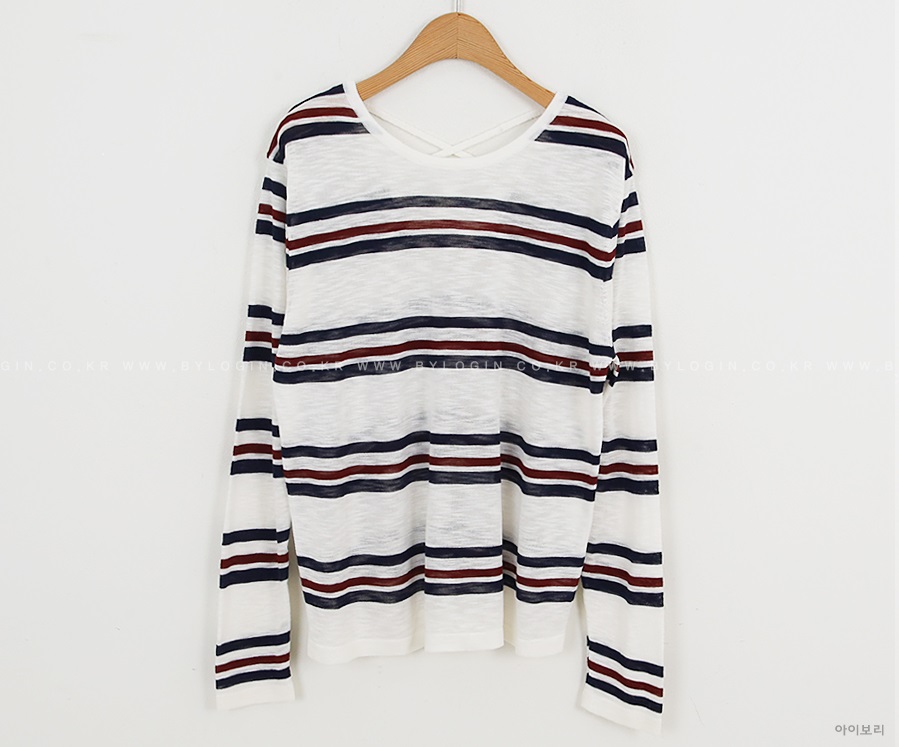 Forever Kids 正韓  配色條紋 後交叉設計針織上衣【H60503】 