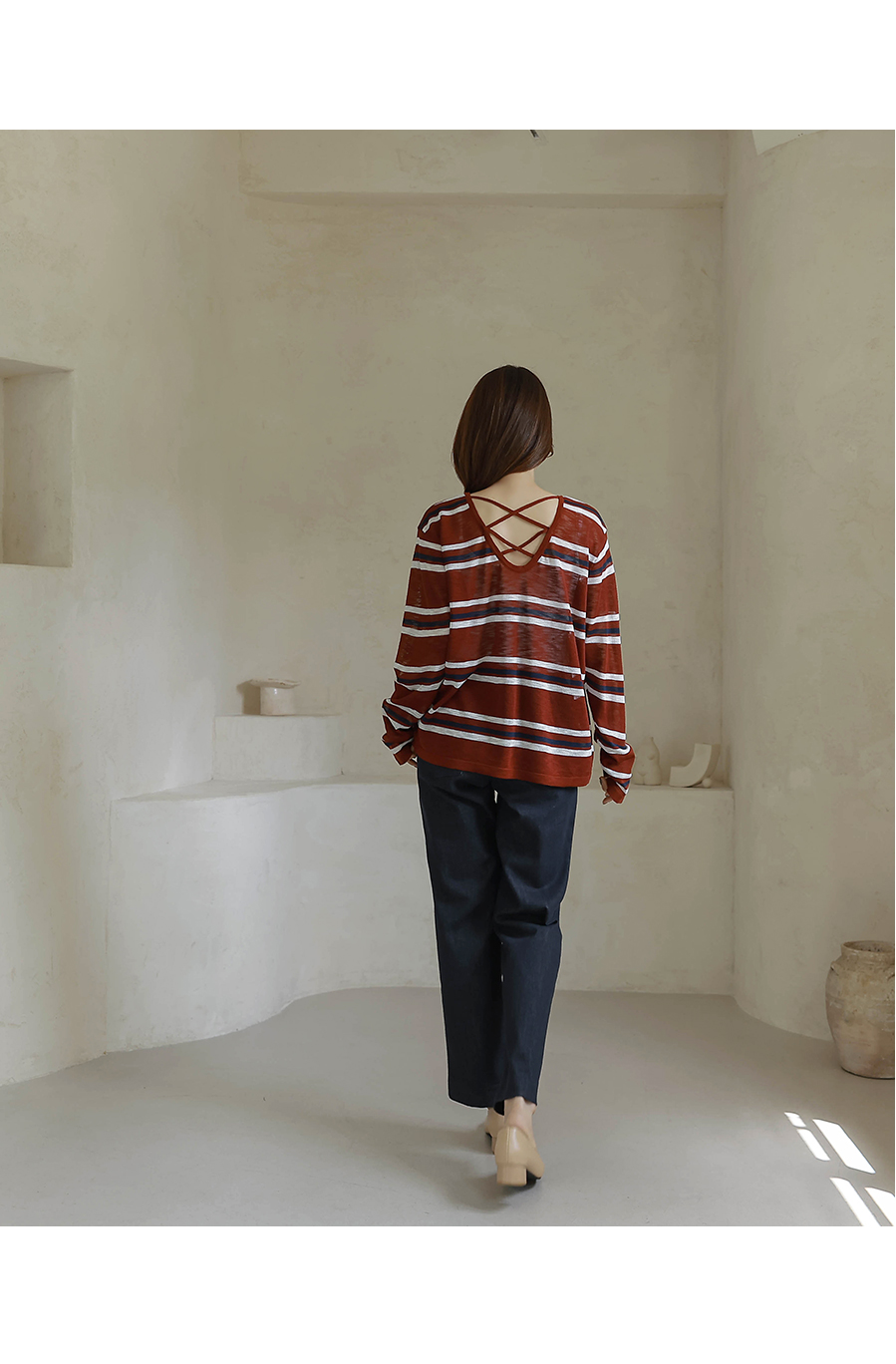 Forever Kids 正韓  配色條紋 後交叉設計針織上衣【H60503】 