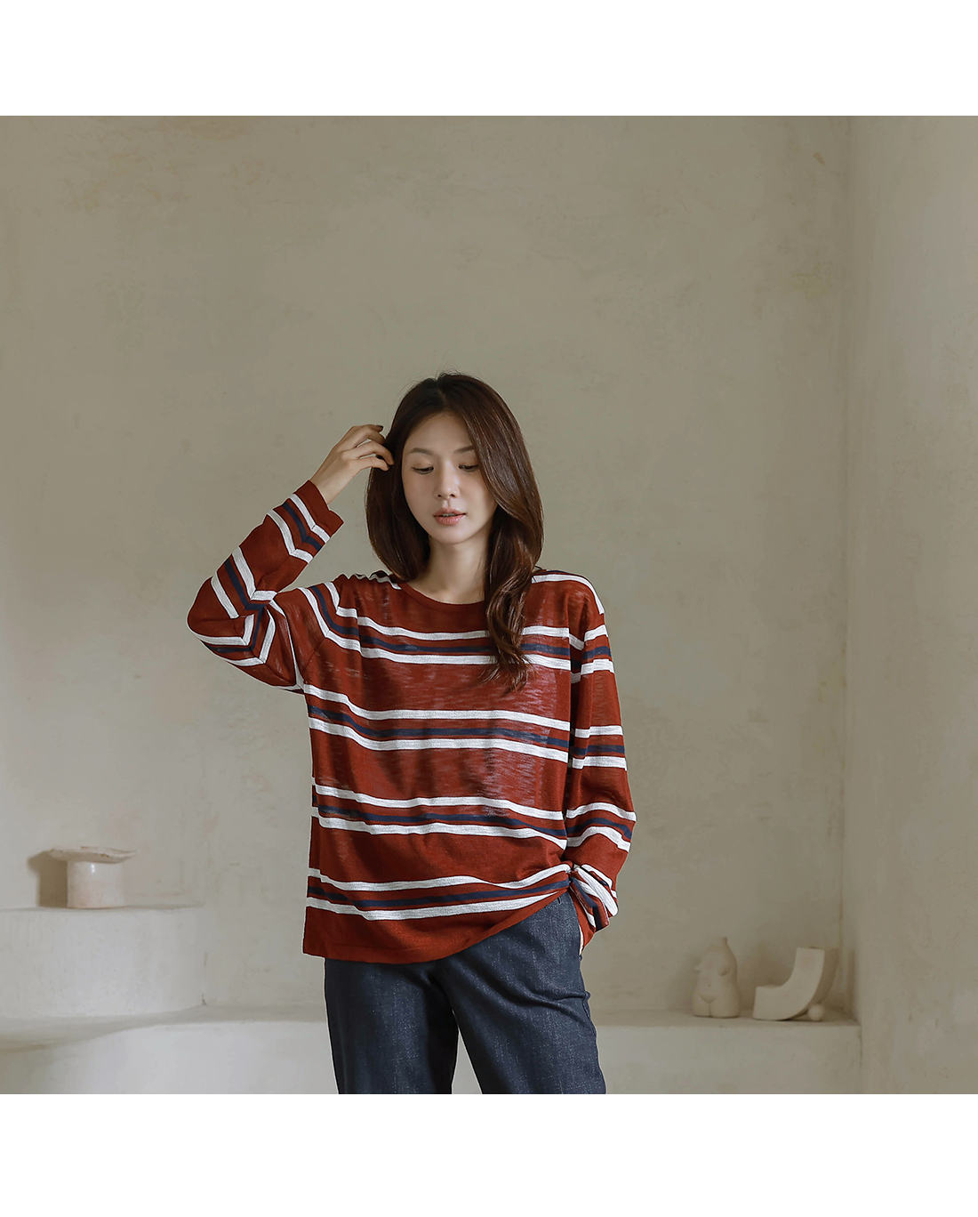 Forever Kids 正韓  配色條紋 後交叉設計針織上衣【H60503】 