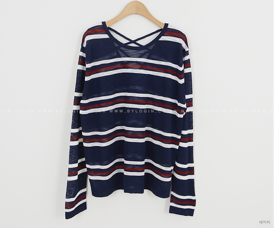 Forever Kids 正韓  配色條紋 後交叉設計針織上衣【H60503】 