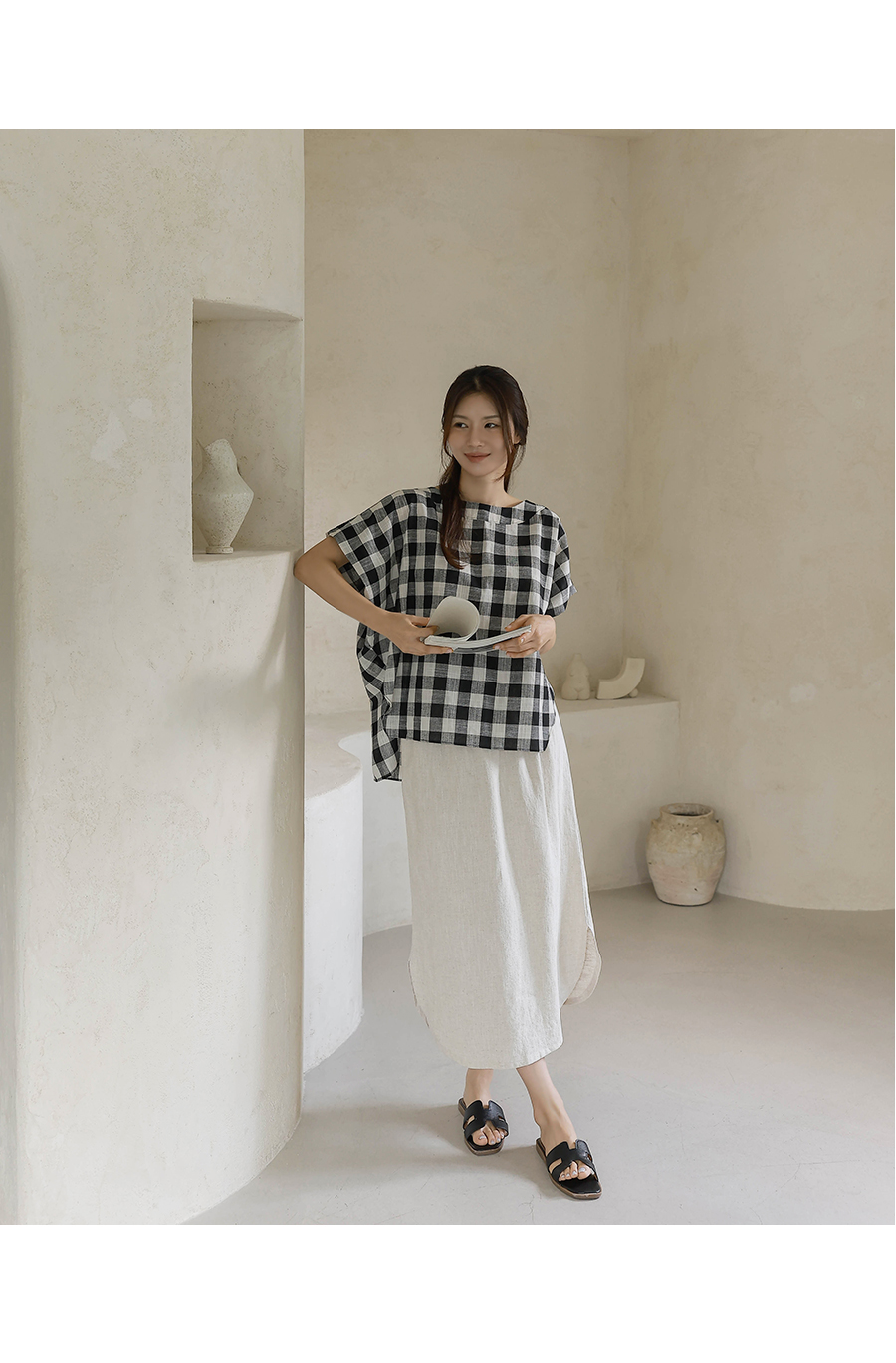 Forever Kids 正韓  亞麻鬆緊腰 休閒開岔長裙【H60506】 