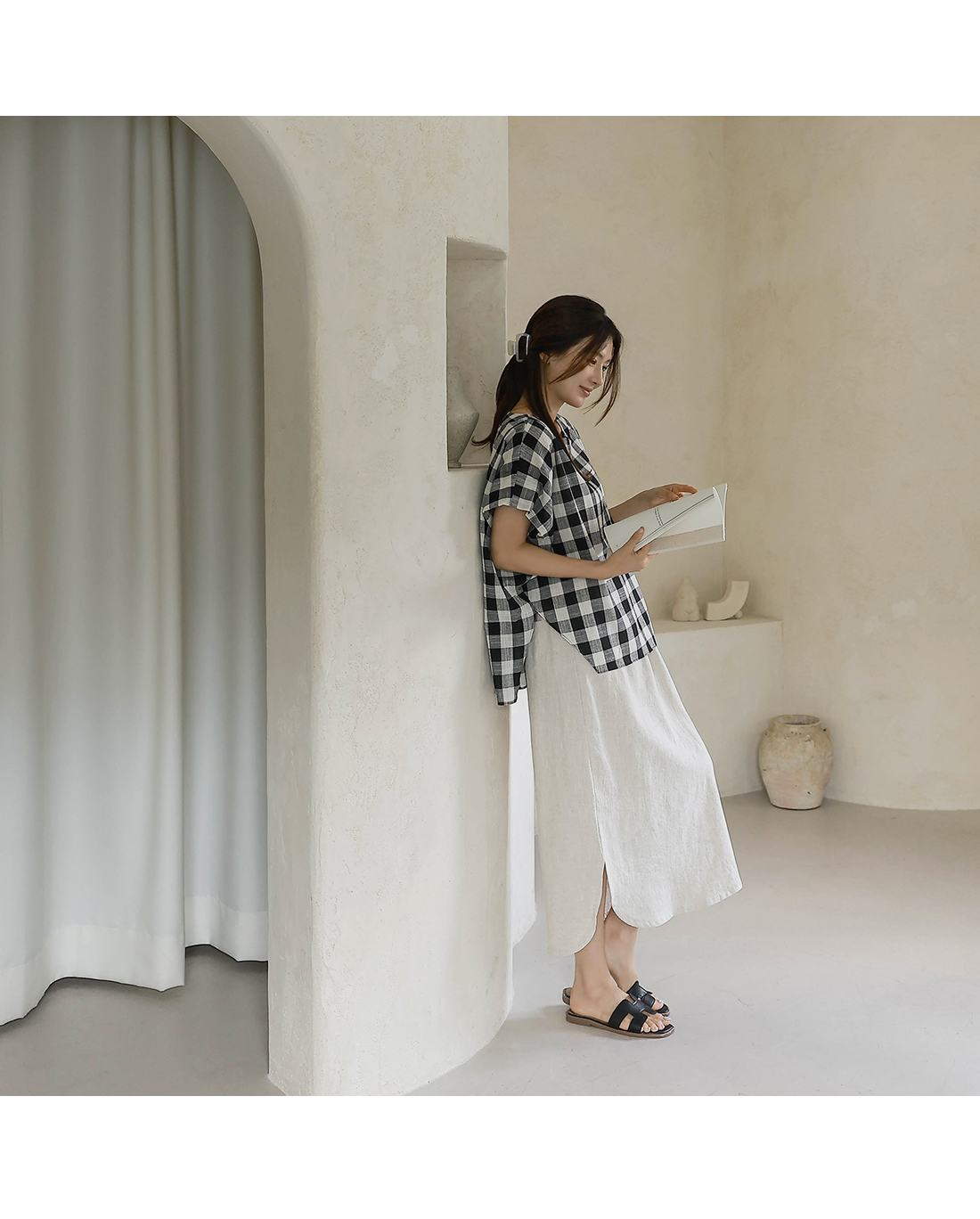 Forever Kids 正韓  亞麻鬆緊腰 休閒開岔長裙【H60506】 