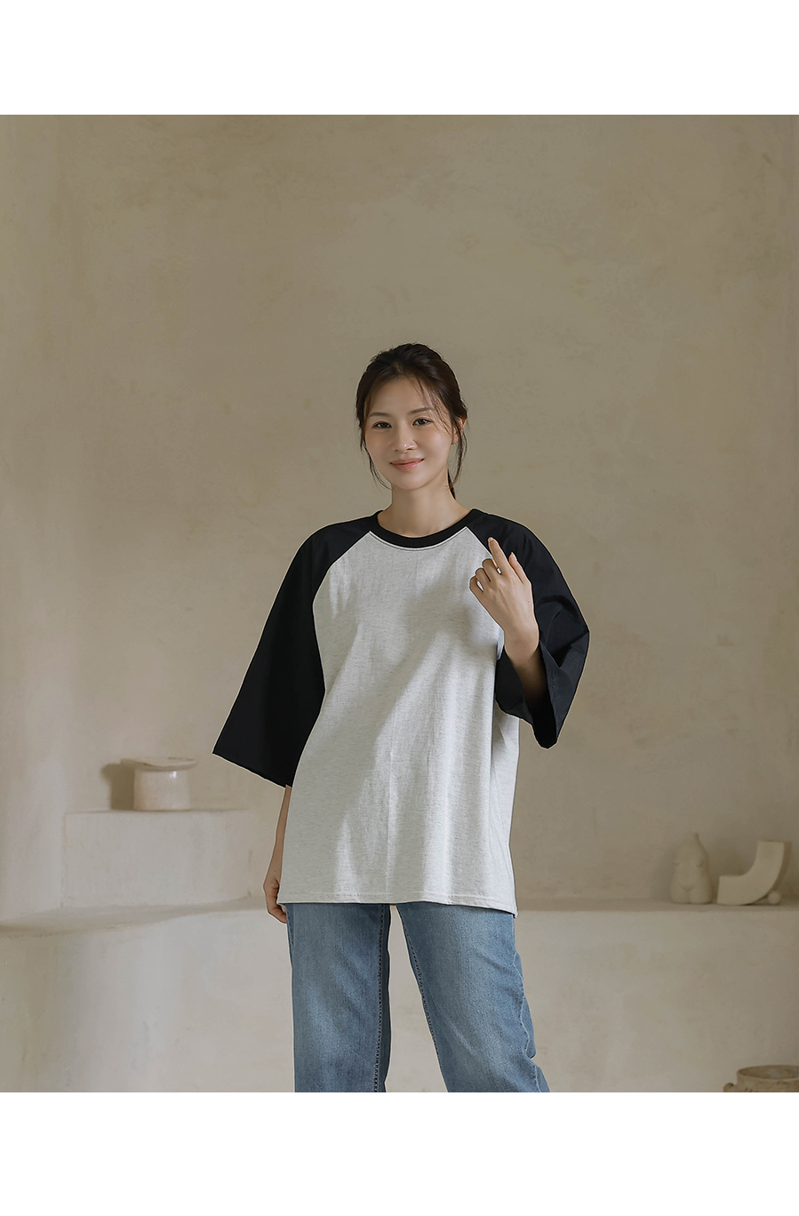 Forever Kids 正韓  配色寬鬆五分袖棉T【H60507】 