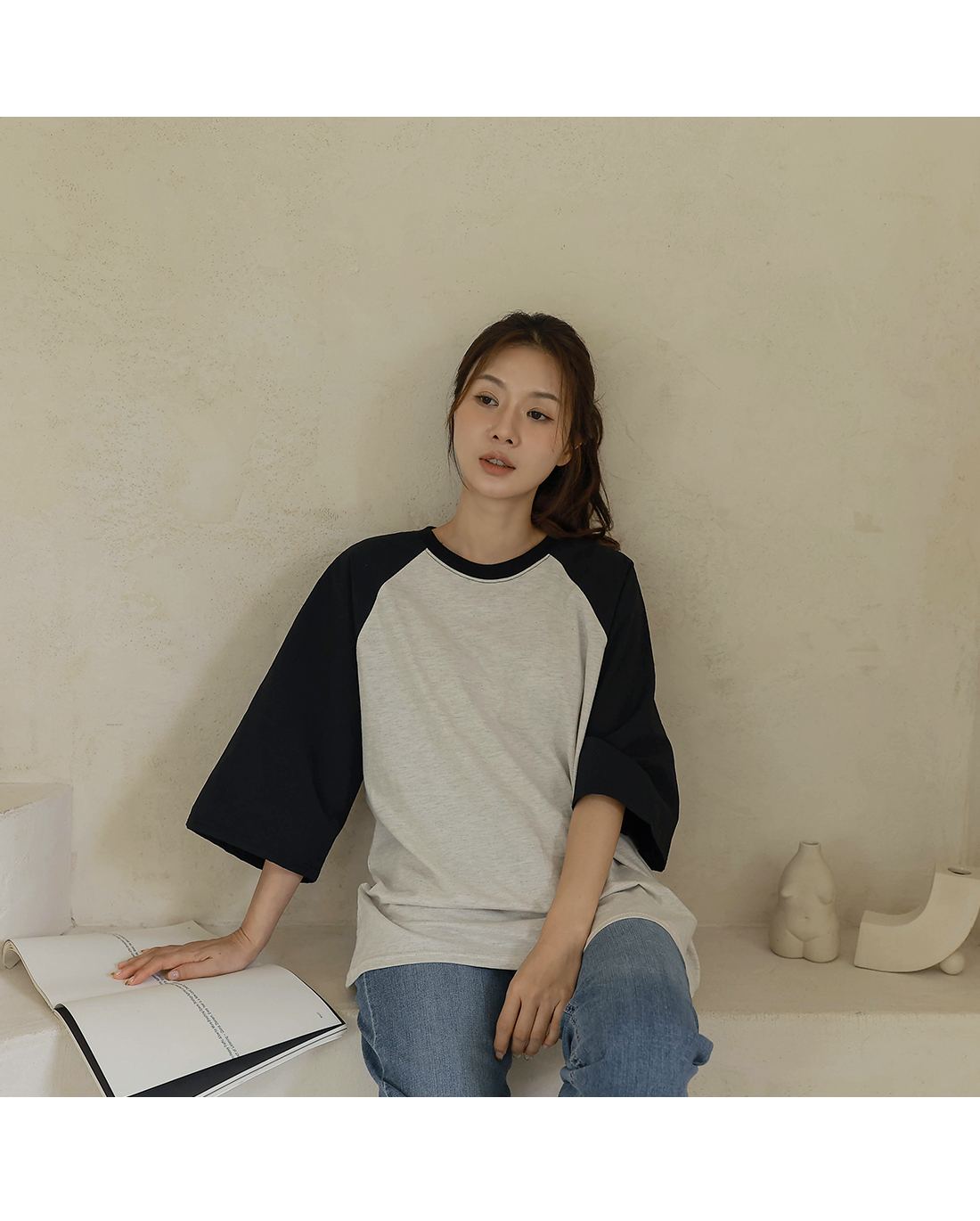 Forever Kids 正韓  配色寬鬆五分袖棉T【H60507】 