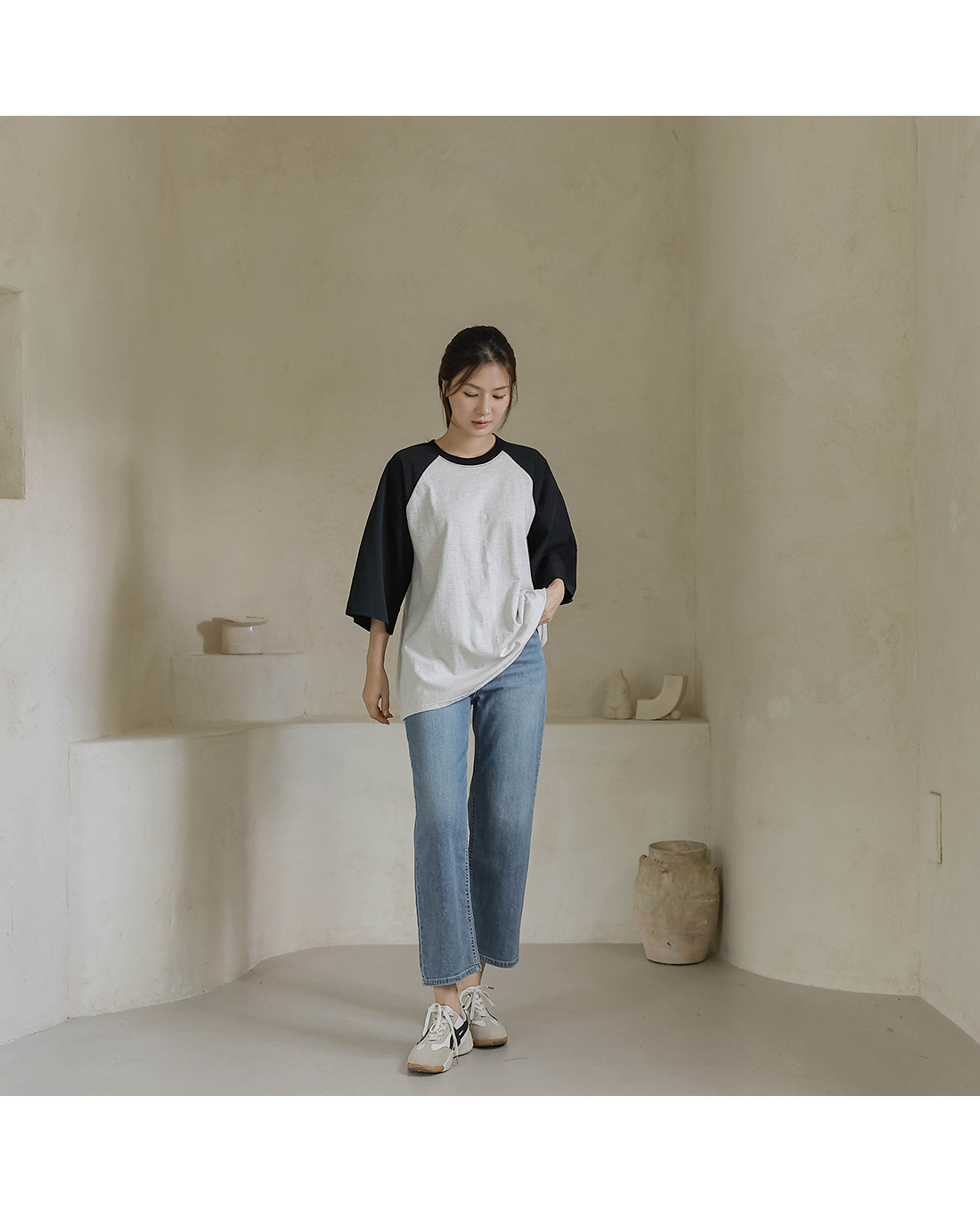 Forever Kids 正韓  配色寬鬆五分袖棉T【H60507】 