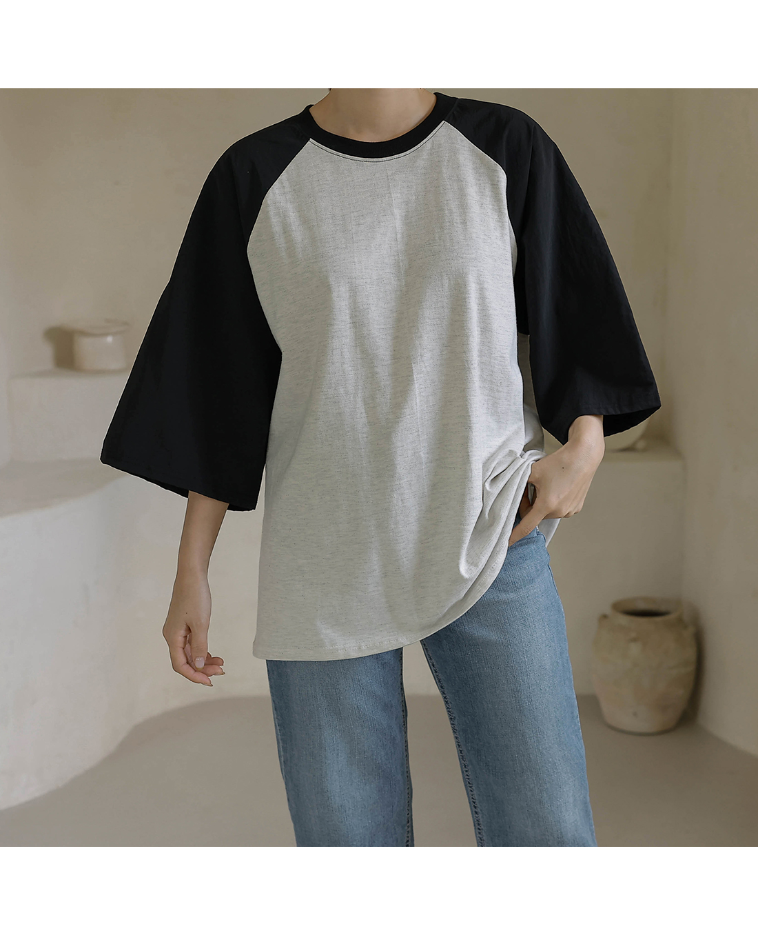 Forever Kids 正韓  配色寬鬆五分袖棉T【H60507】 