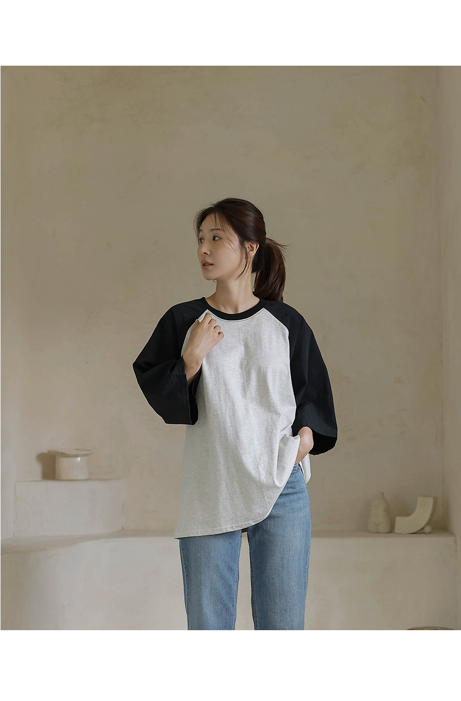 Forever Kids 正韓  配色寬鬆五分袖棉T【H60507】 