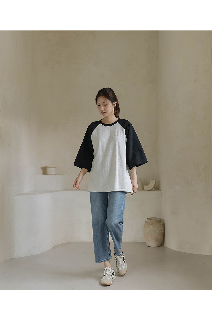 Forever Kids 正韓  配色寬鬆五分袖棉T【H60507】 