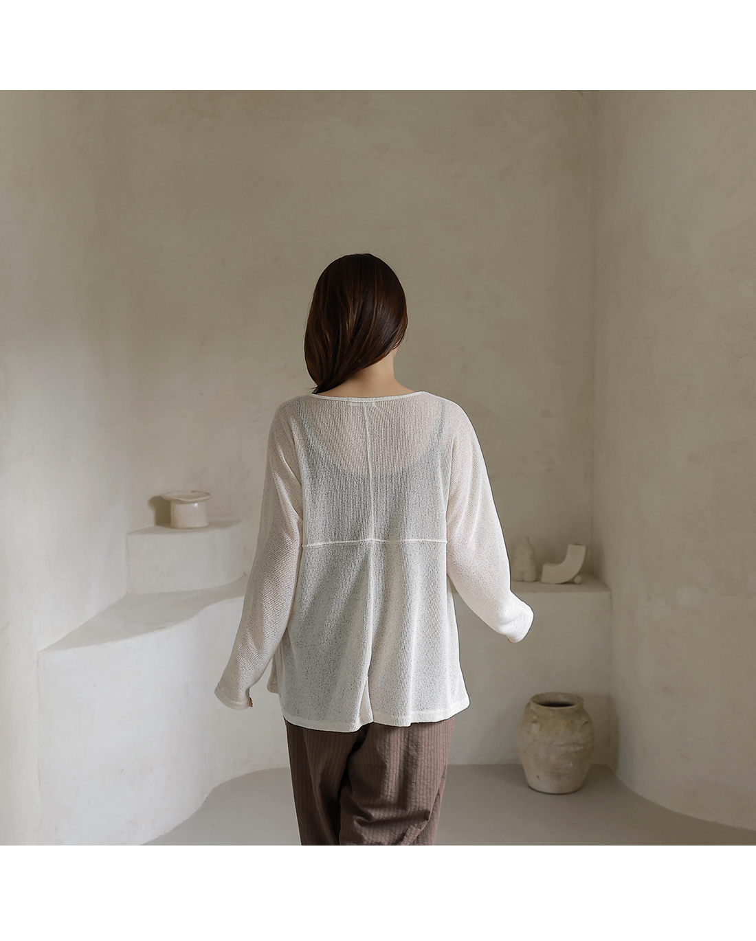 Forever Kids 正韓  亞麻鏤空 V 領針織衫【H60509】