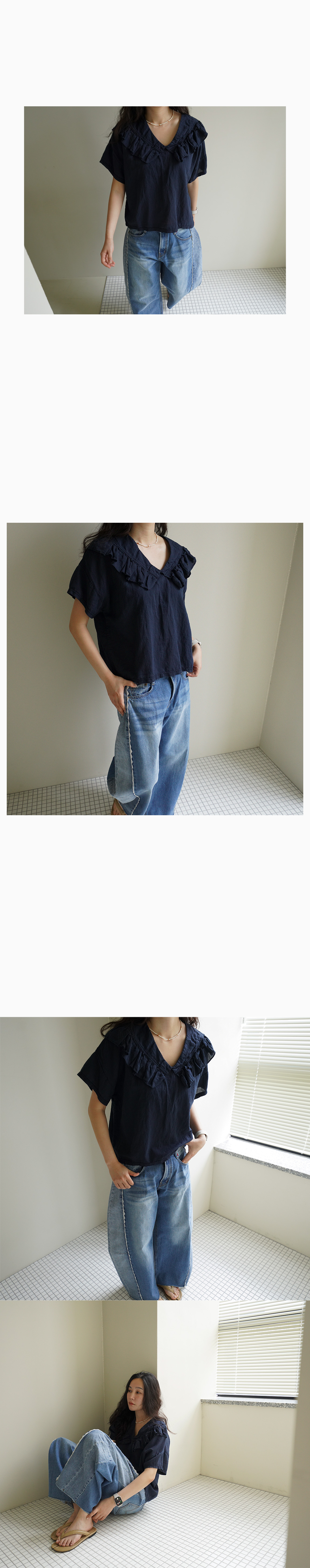 Forever Kids 正韓 V領荷葉襯衫【A60261】
