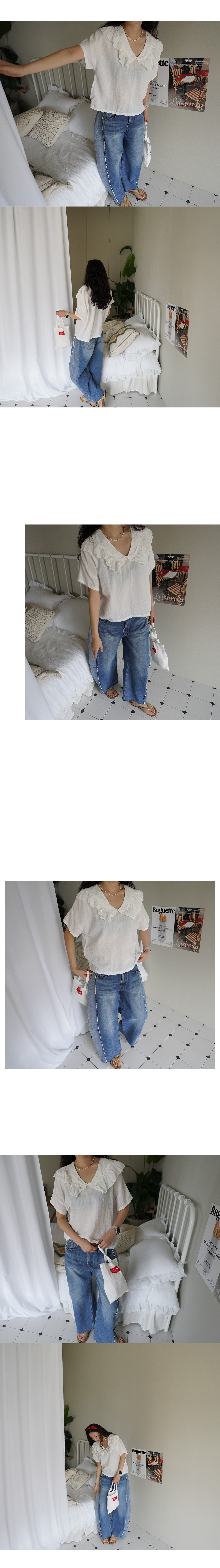 Forever Kids 正韓 V領荷葉襯衫【A60261】
