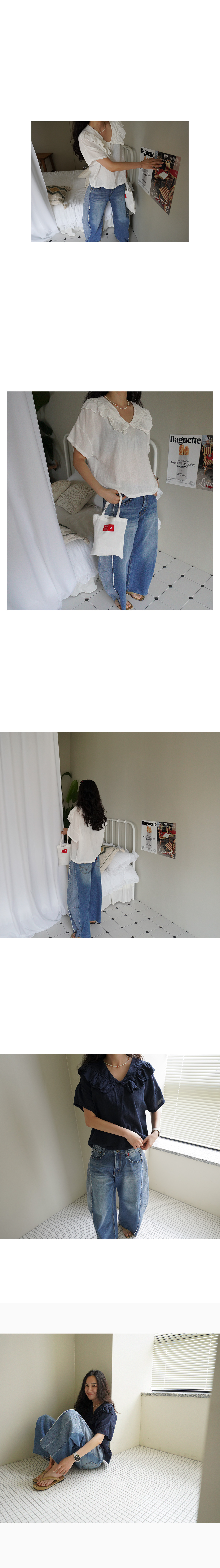 Forever Kids 正韓 V領荷葉襯衫【A60261】
