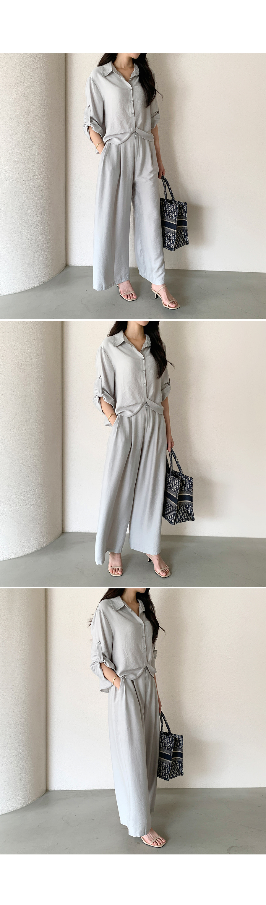 Forever Kids  正韓   一套!扭結設計感襯衫+寬褲 套裝垂墜顯瘦【T60603】 