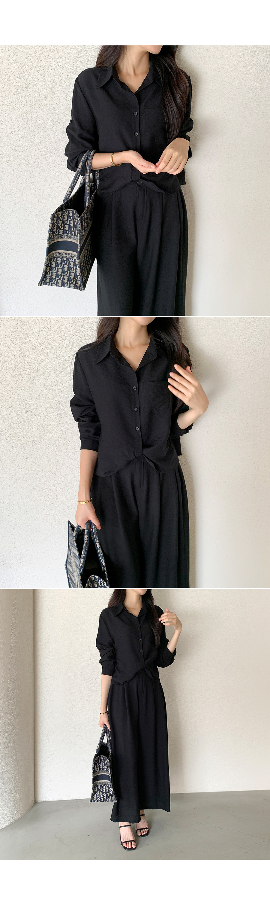 Forever Kids  正韓   一套!扭結設計感襯衫+寬褲 套裝垂墜顯瘦【T60603】 