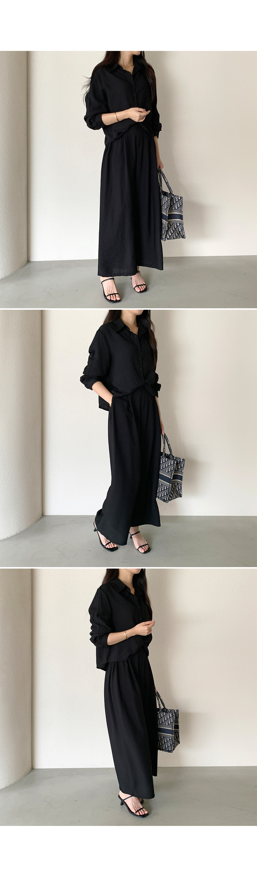 Forever Kids  正韓   一套!扭結設計感襯衫+寬褲 套裝垂墜顯瘦【T60603】 