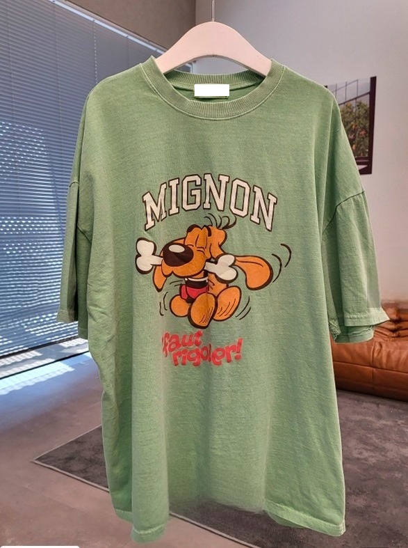 Forever Kids 正韓 俏皮小狗復古染色 寬鬆長版T【HA60210】韓國代購