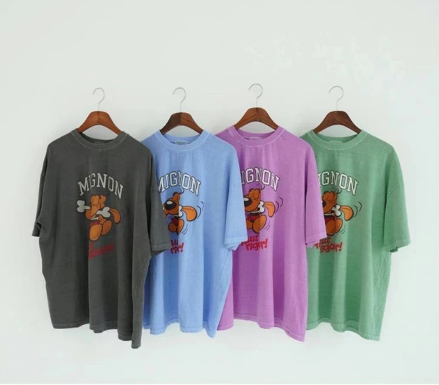 Forever Kids 正韓 俏皮小狗復古染色 寬鬆長版T【HA60210】韓國代購