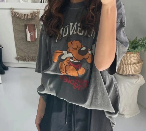 Forever Kids 正韓 俏皮小狗復古染色 寬鬆長版T【HA60210】韓國代購