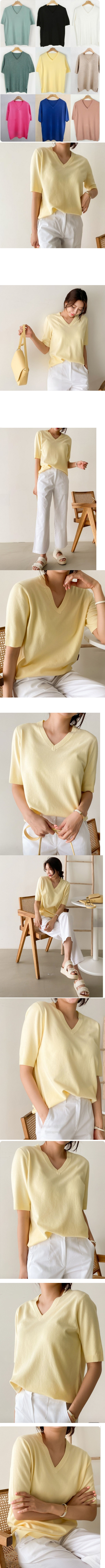 Forever Kids 正韓 簡約V領 柔軟開岔下擺9色 彈性短袖針織上衣【B60286】韓國代購