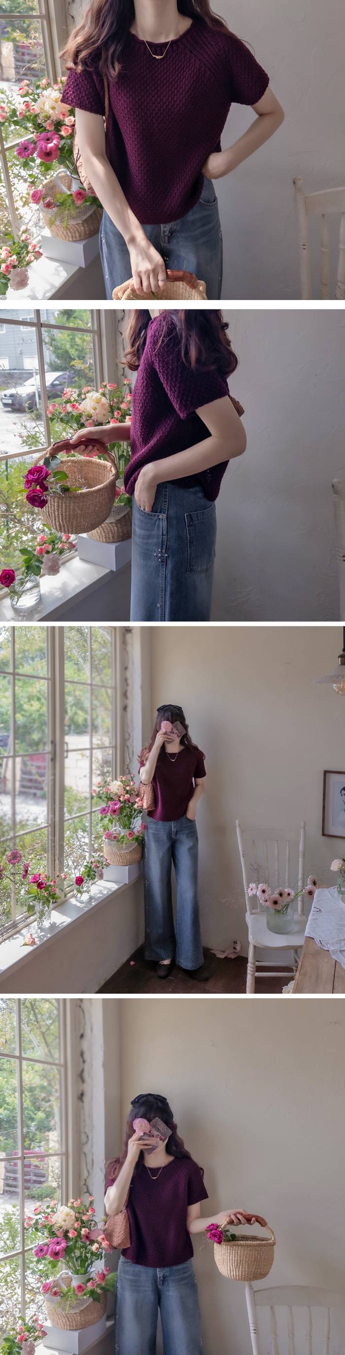 Forever Kids 正韓 修身 華夫格短袖 針織上衣【E60285】韓國代購