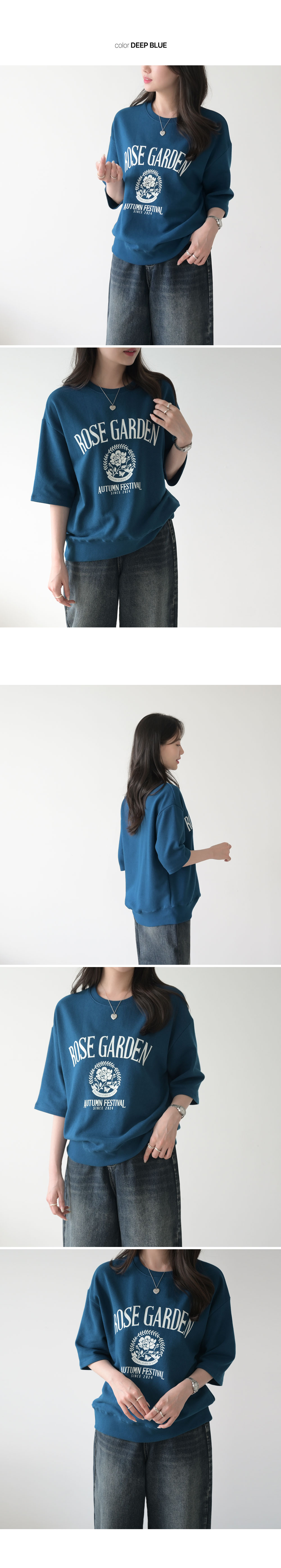 Forever Kids 正韓 休閒字母玫瑰衛衣五分袖【E60283】韓國代購