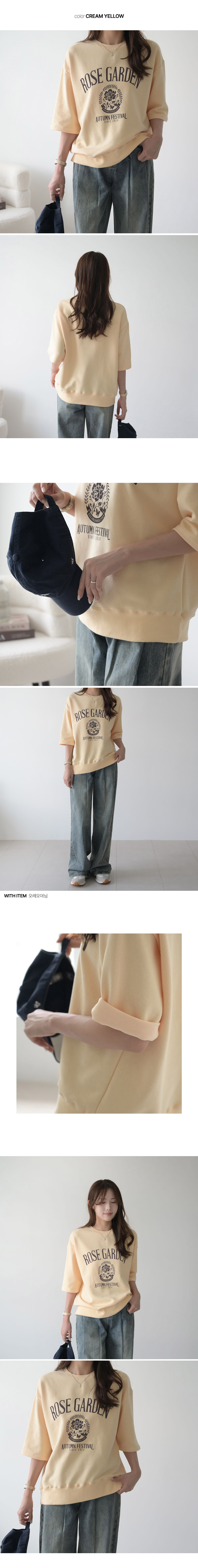 Forever Kids 正韓 休閒字母玫瑰衛衣五分袖【E60283】韓國代購