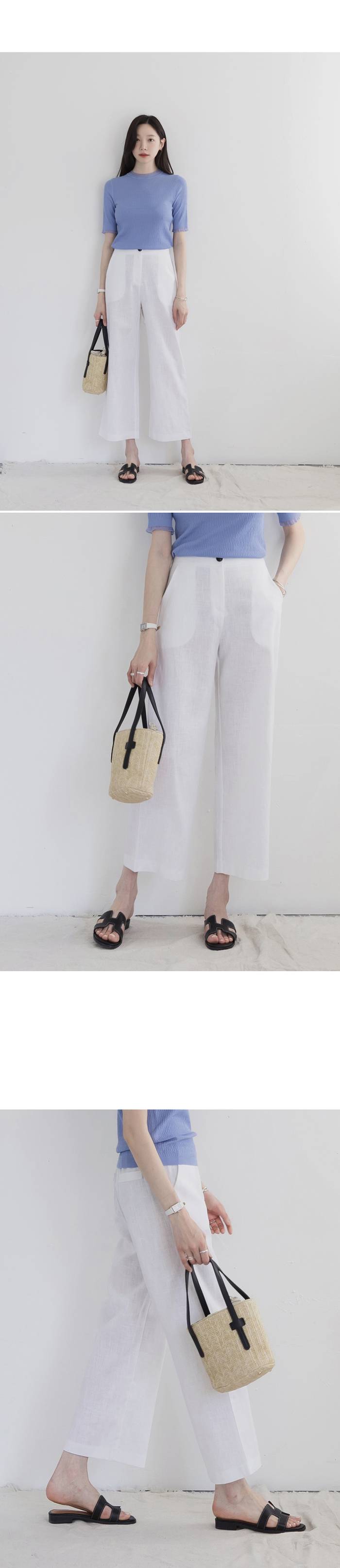 Forever Kids  正韓  後鬆緊腰直筒棉麻九分 寬褲【A59396】