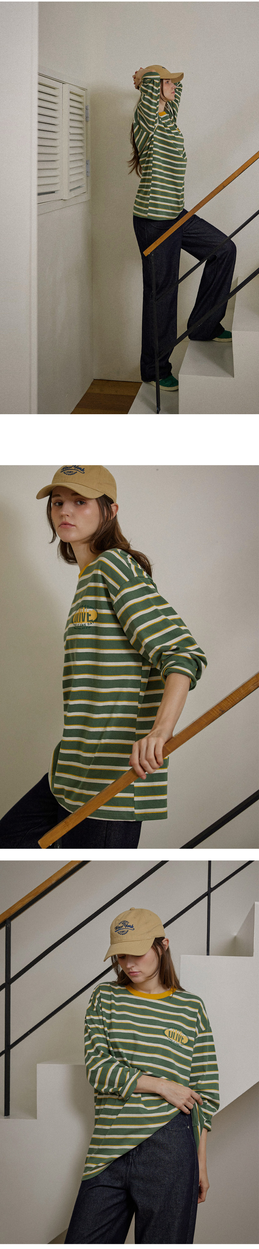 Forever Kids 正韓 字母點綴 配色條紋寬鬆長版T 上衣【A60378】韓國代購