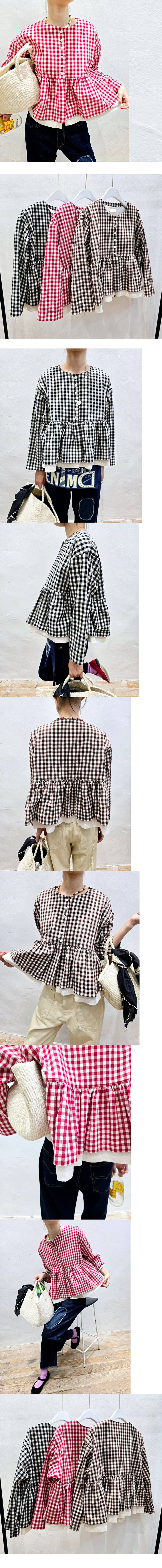 Forever Kids 正韓 可愛拼接層次下擺格紋 開扣娃娃衫襯衫【A621261】韓國代購