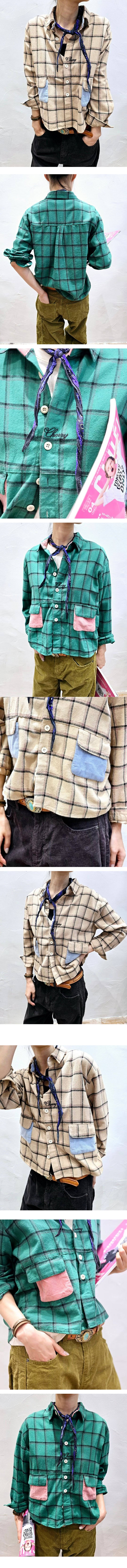 Forever Kids 正韓 可愛配色口袋 格紋襯衫外【A621265】韓國代購