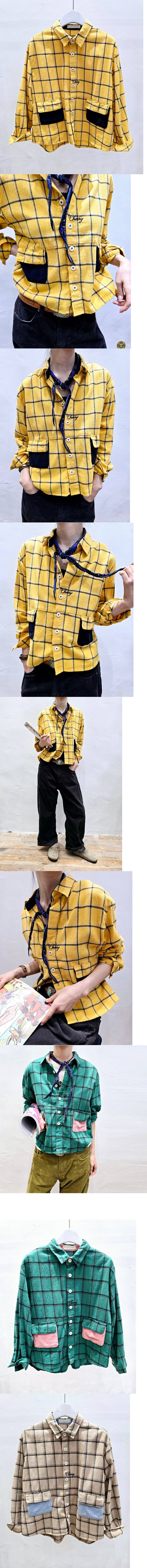 Forever Kids 正韓 可愛配色口袋 格紋襯衫外【A621265】韓國代購