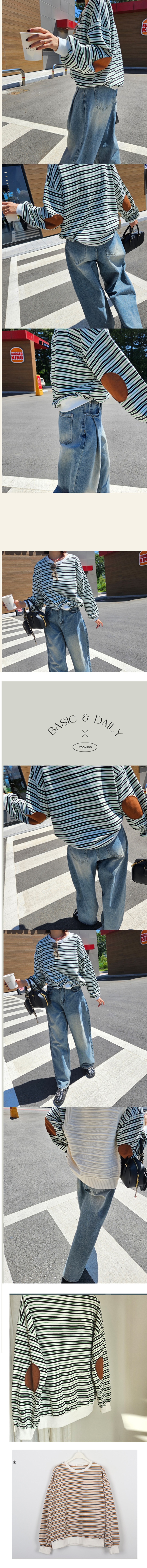 Forever Kids 正韓 自然垂墜 休閒條紋補丁袖設計 縮下擺落肩T【C621282】韓國代購