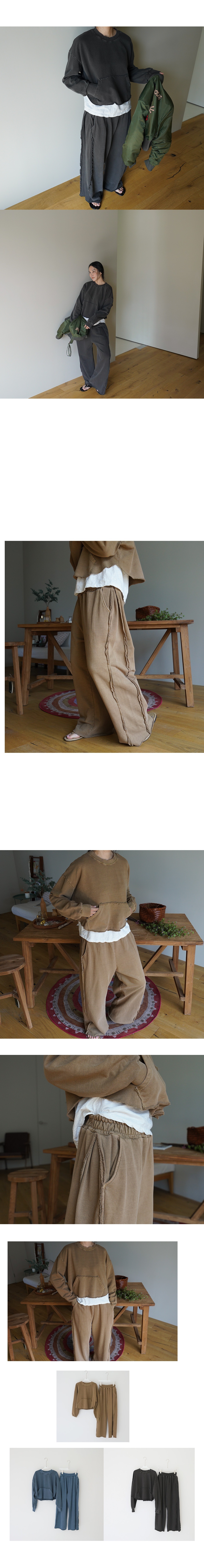 Forever Kids 正韓 復古水洗口袋剛好長度棉t上衣 寬褲褲子 /套裝【B621301】韓國代購