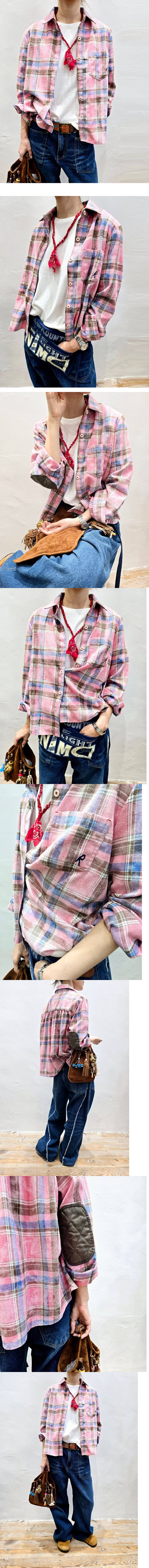 正韓 質感刺繡字母 微厚度襯衫外 粉色格紋【B622209】韓國代購