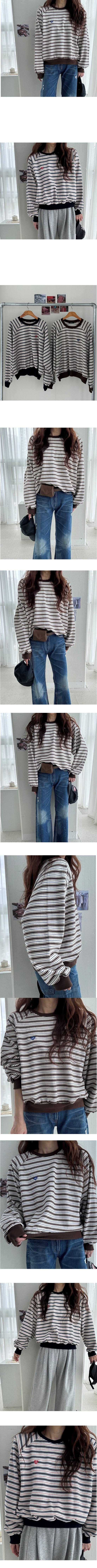 Forever Kids  正韓   心型刺繡 插肩自然垂墜彈性羅紋條紋上衣【A322501】