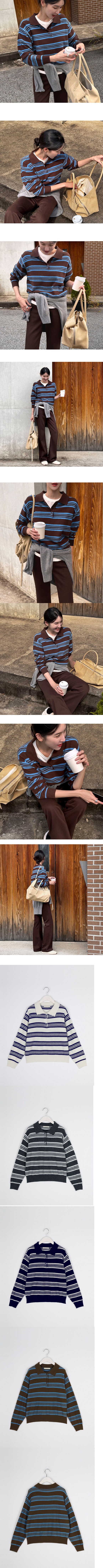 Forever Kids 正韓  100%羊毛寬鬆版條紋翻領開扣 針織上衣【N6292】 