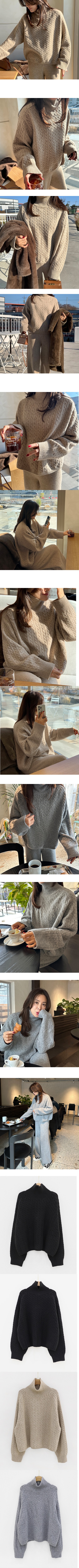 正韓  立體螺紋編織高領針織上衣【C62203】