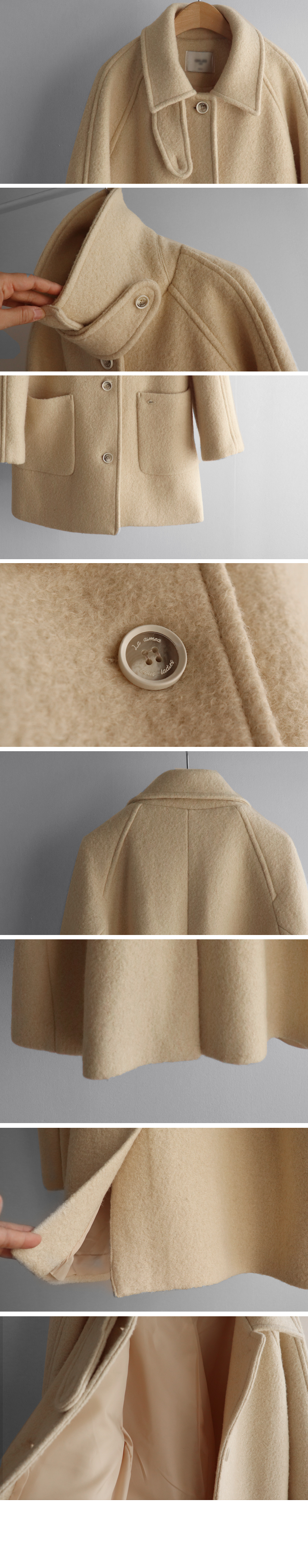 正韓 高領自然垂落插肩袖 75%羊毛大衣外套 黃色【B622392】