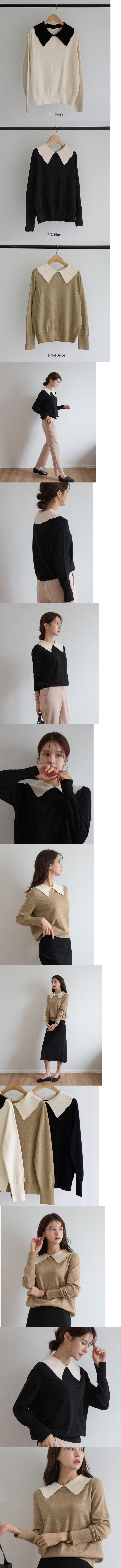 正韓  配色領氣質 開岔袖針織上衣【A50346】