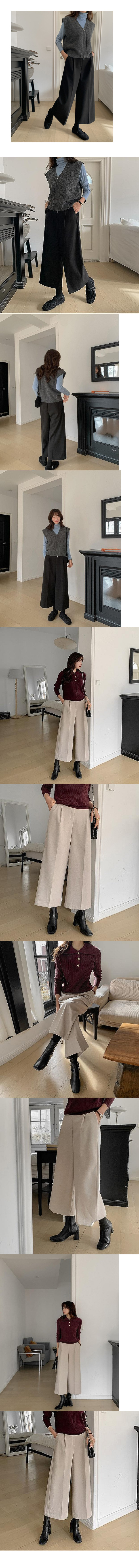  正韓 有厚度打褶彈性 磨毛寬褲八分褲【A62308】韓國代購