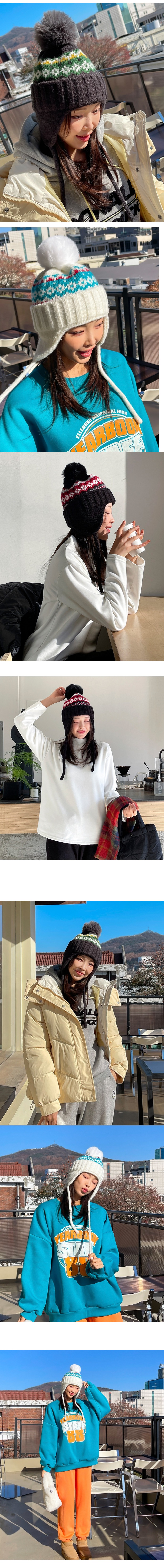 正韓 民族風雪花耳罩毛球毛帽【C623282】韓國代購