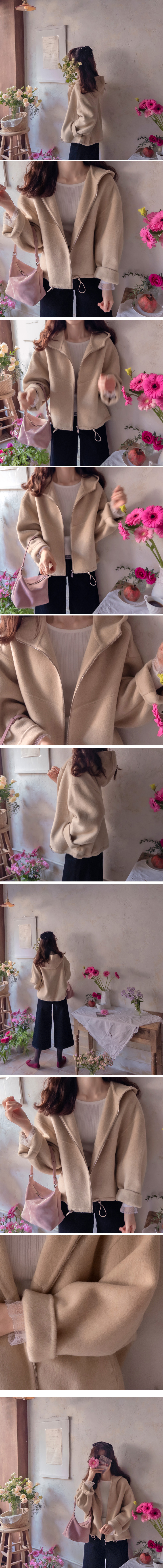  正韓 可愛拉鍊下抽繩 連帽70%羊毛Handmade外套【A323301】韓國代購